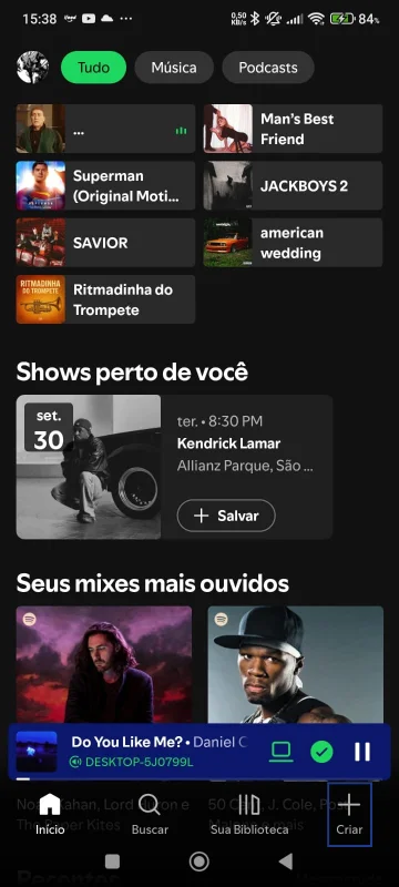 Último item do menu, destacado pelo sinal de adição